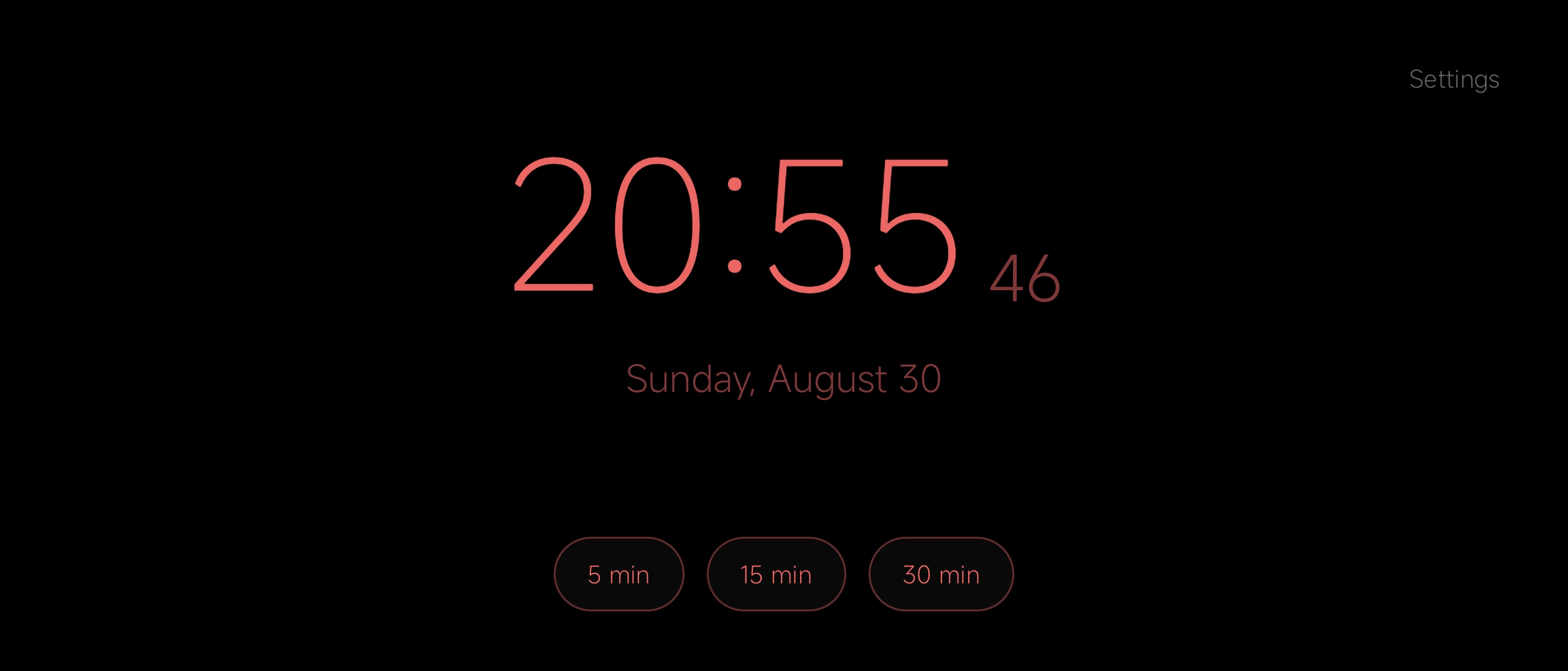 NightClock main clock screen